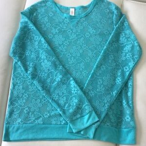 No Boundaries - Turquoise Stretch Lace Long Sleeve Top